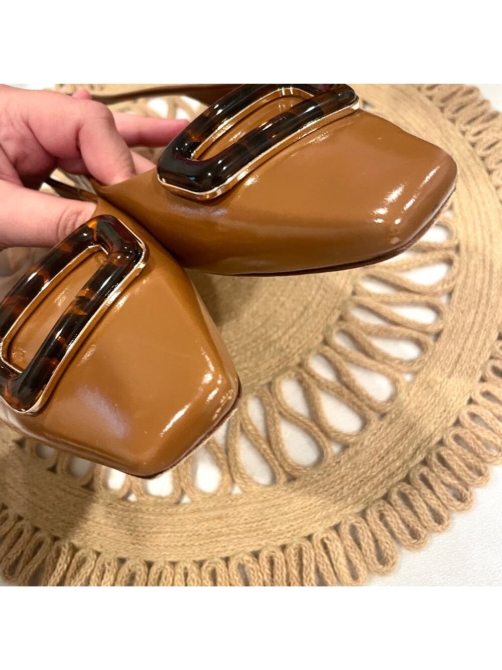 Antonio Melani Cognac Leather Slingback Flats Tortoiseshell Size 9 Classic - Picture 5 of 11